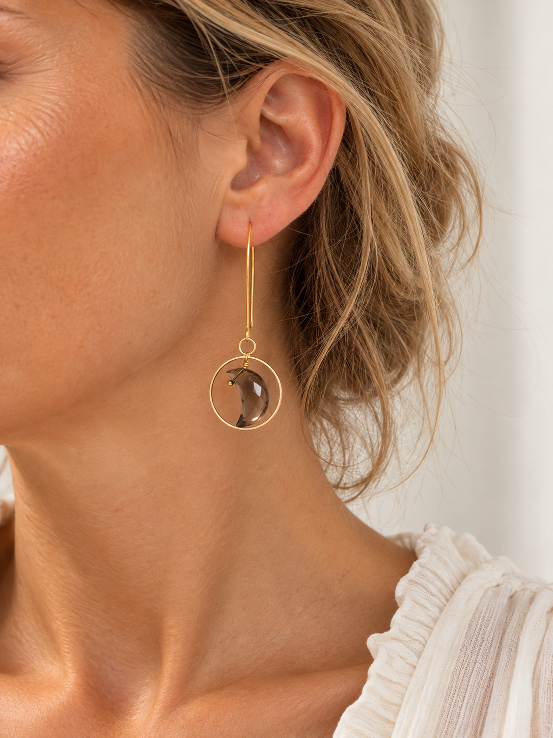Smokey Quartz Moon Earrings
