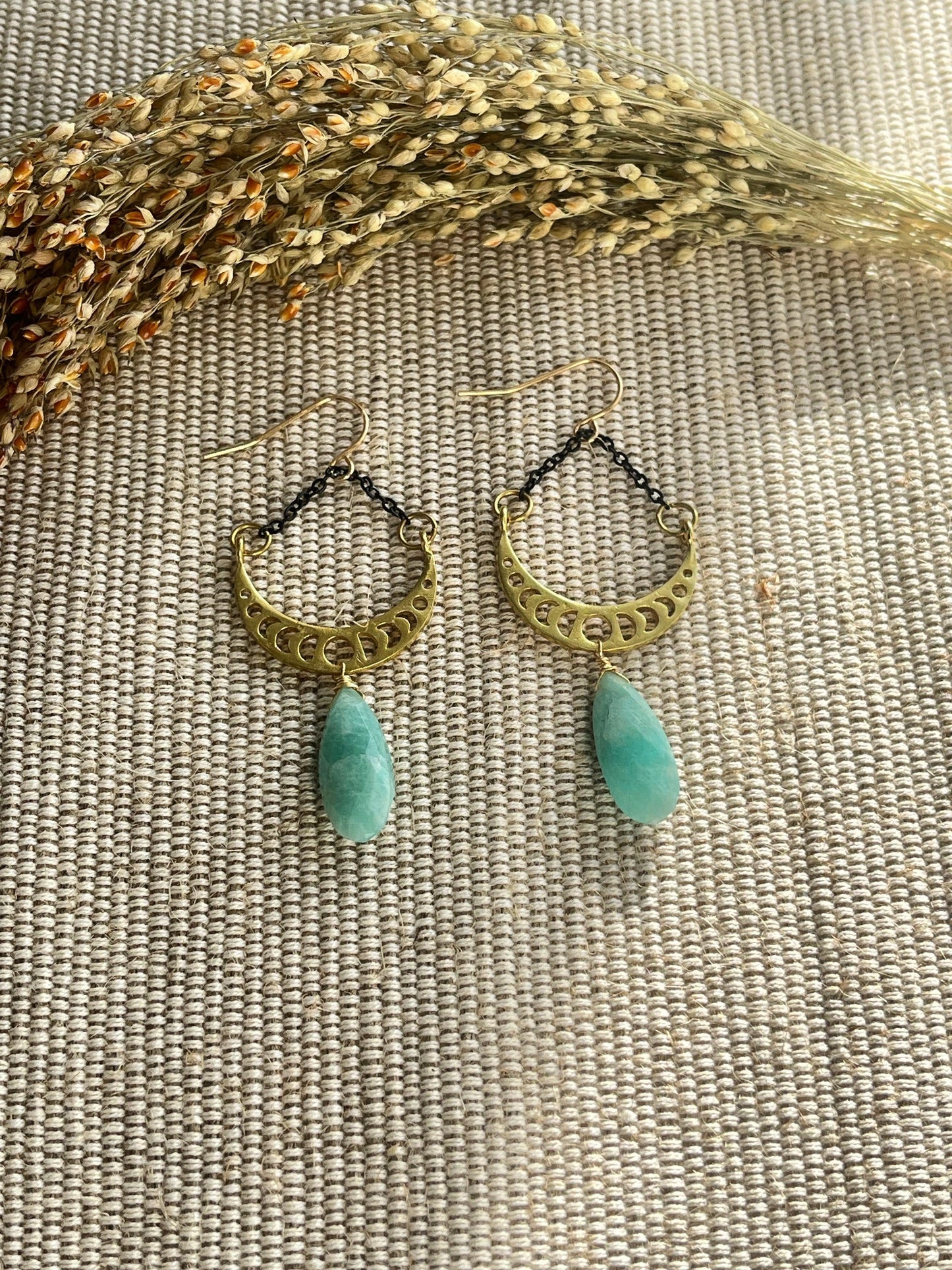 Aqua Chalcedony Moon Phase Earrings - Kybalion Jewellery