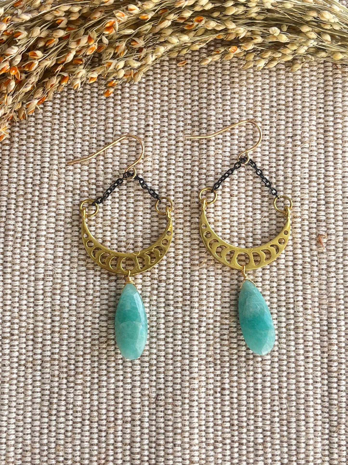 Aqua Chalcedony Moon Phase Earrings - Kybalion Jewellery