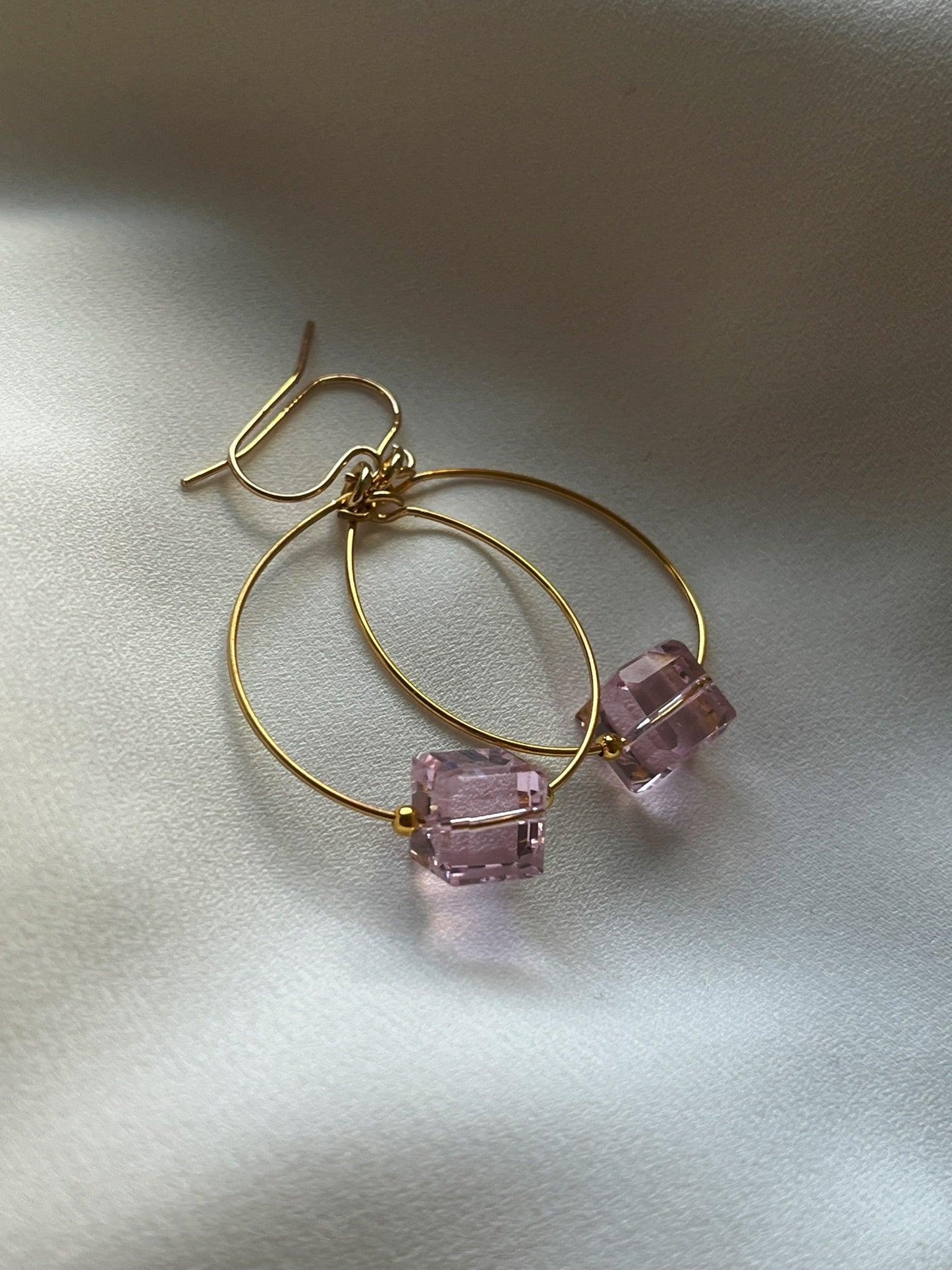 Glass Cube Gold Hoops - Kybalion Jewellery
