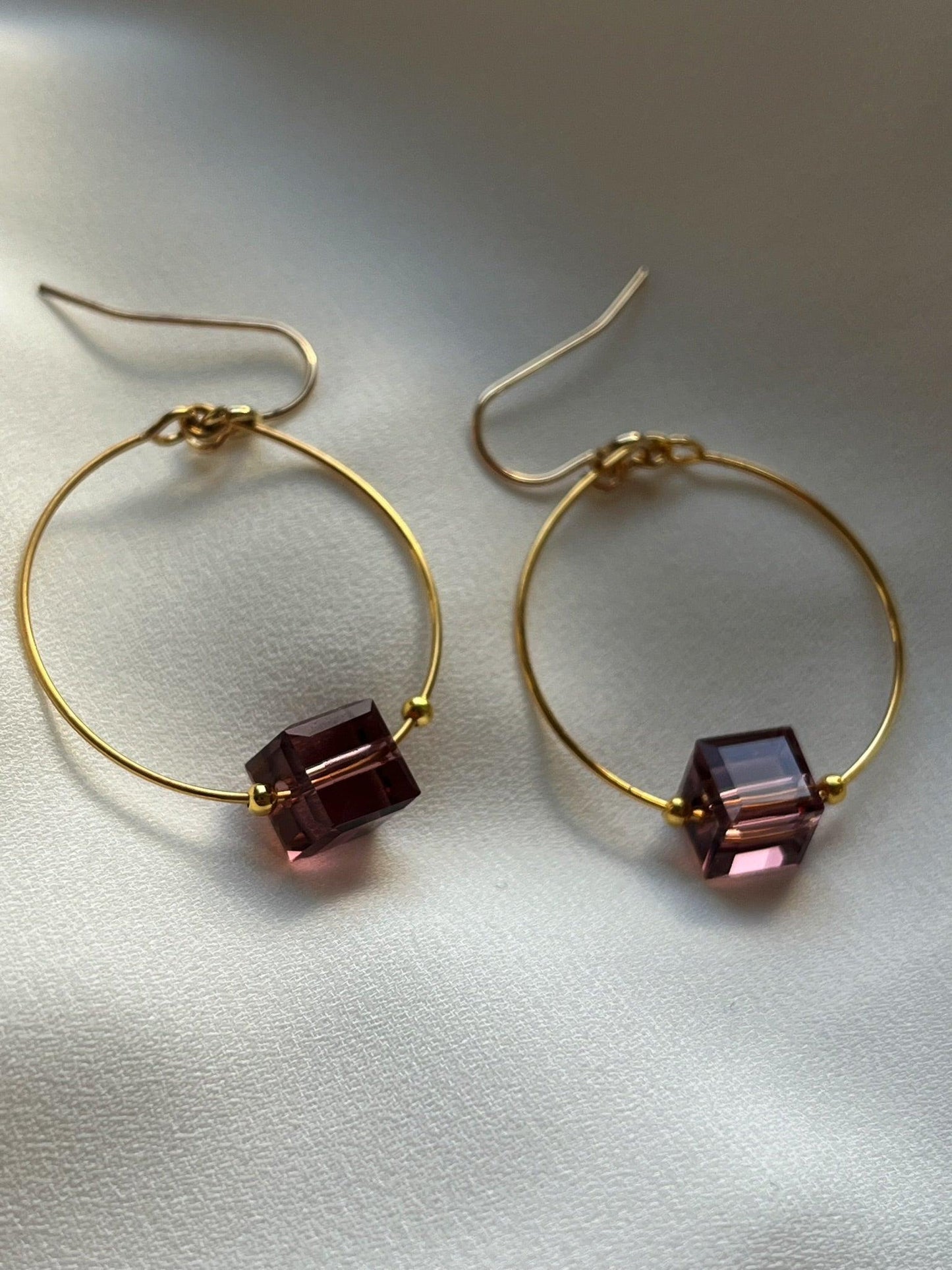 Glass Cube Gold Hoops - Kybalion Jewellery