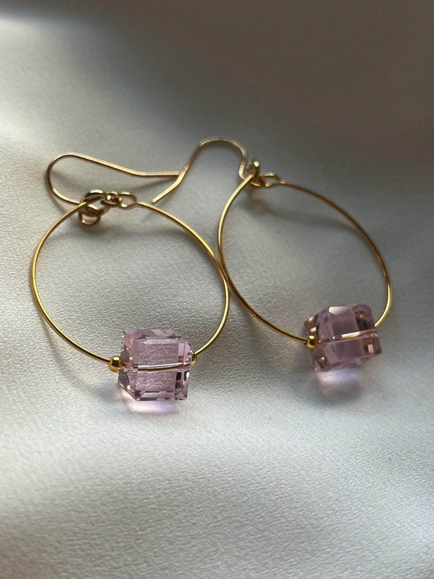 Glass Cube Gold Hoops - Kybalion Jewellery