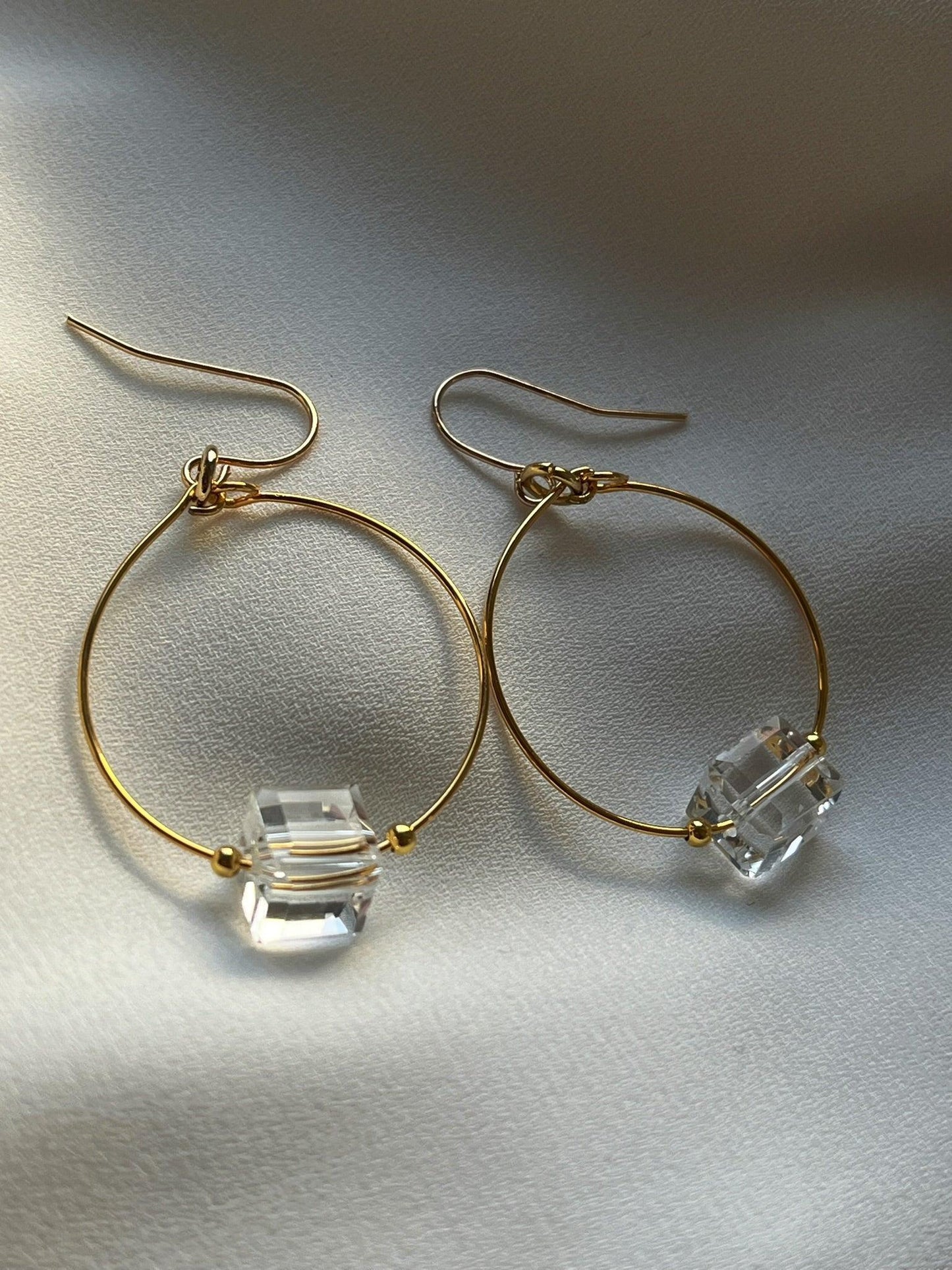 Glass Cube Gold Hoops - Kybalion Jewellery