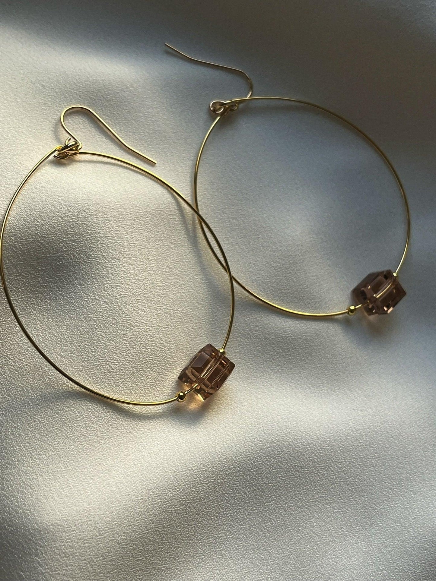 Glass Cube Gold Hoops - Kybalion Jewellery