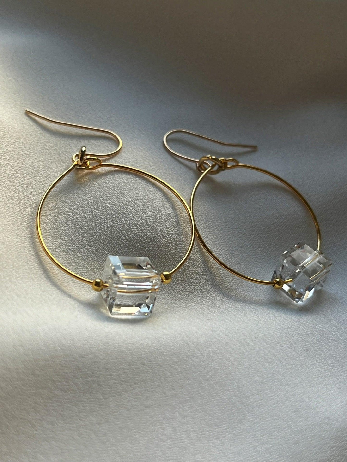 Glass Cube Gold Hoops - Kybalion Jewellery