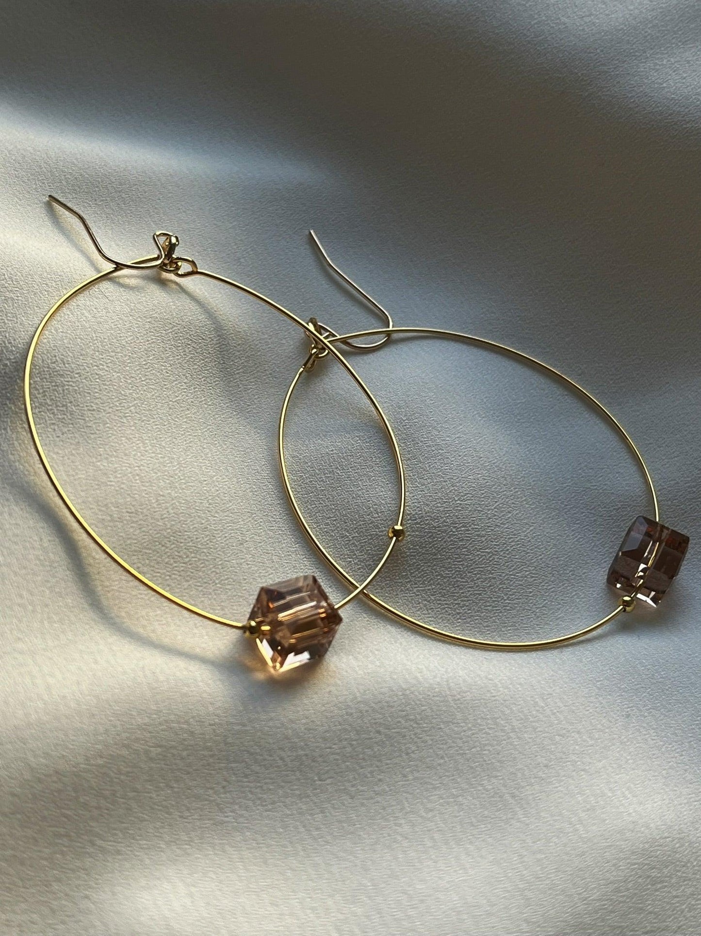 Glass Cube Gold Hoops - Kybalion Jewellery