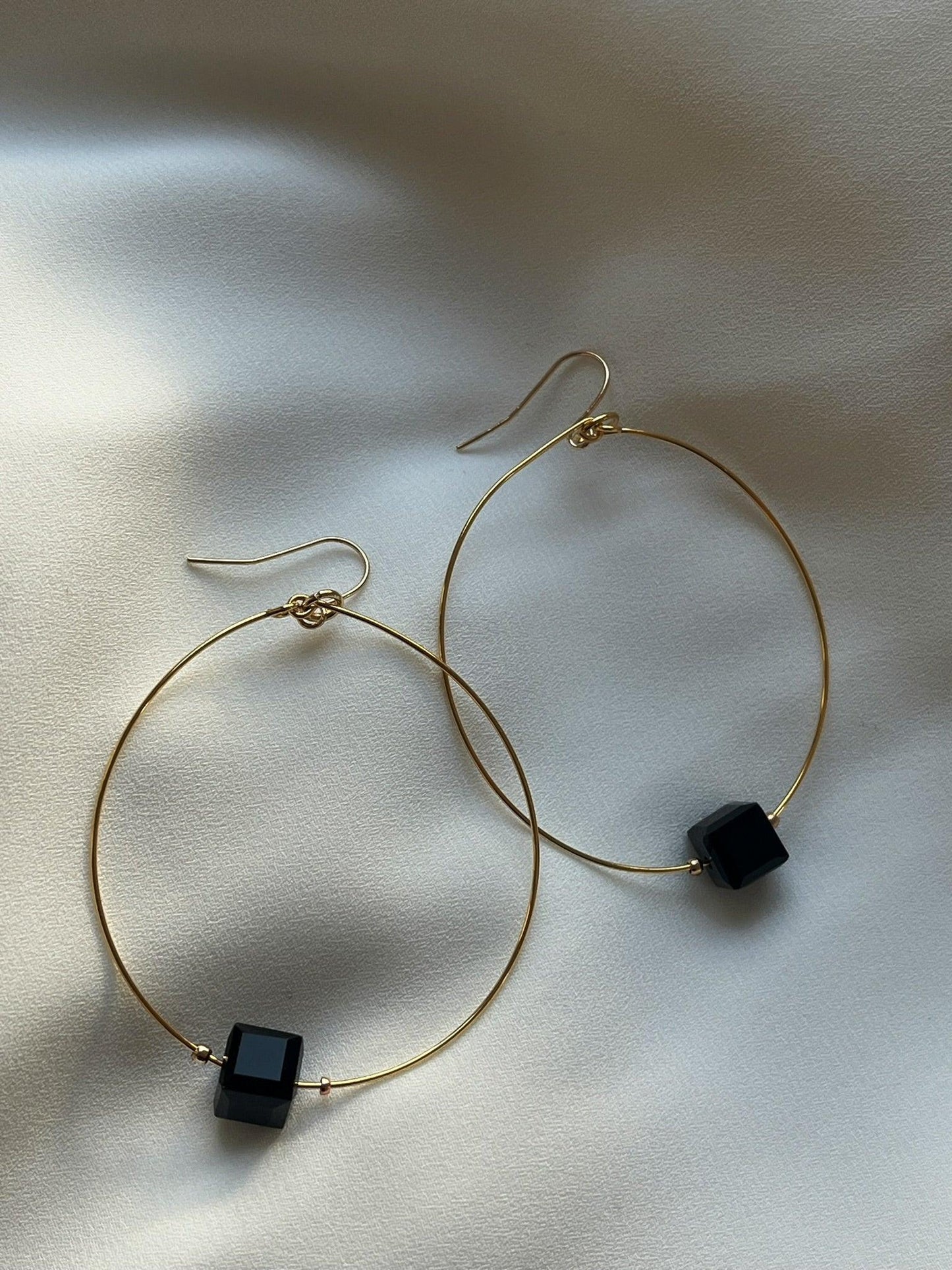 Glass Cube Gold Hoops - Kybalion Jewellery