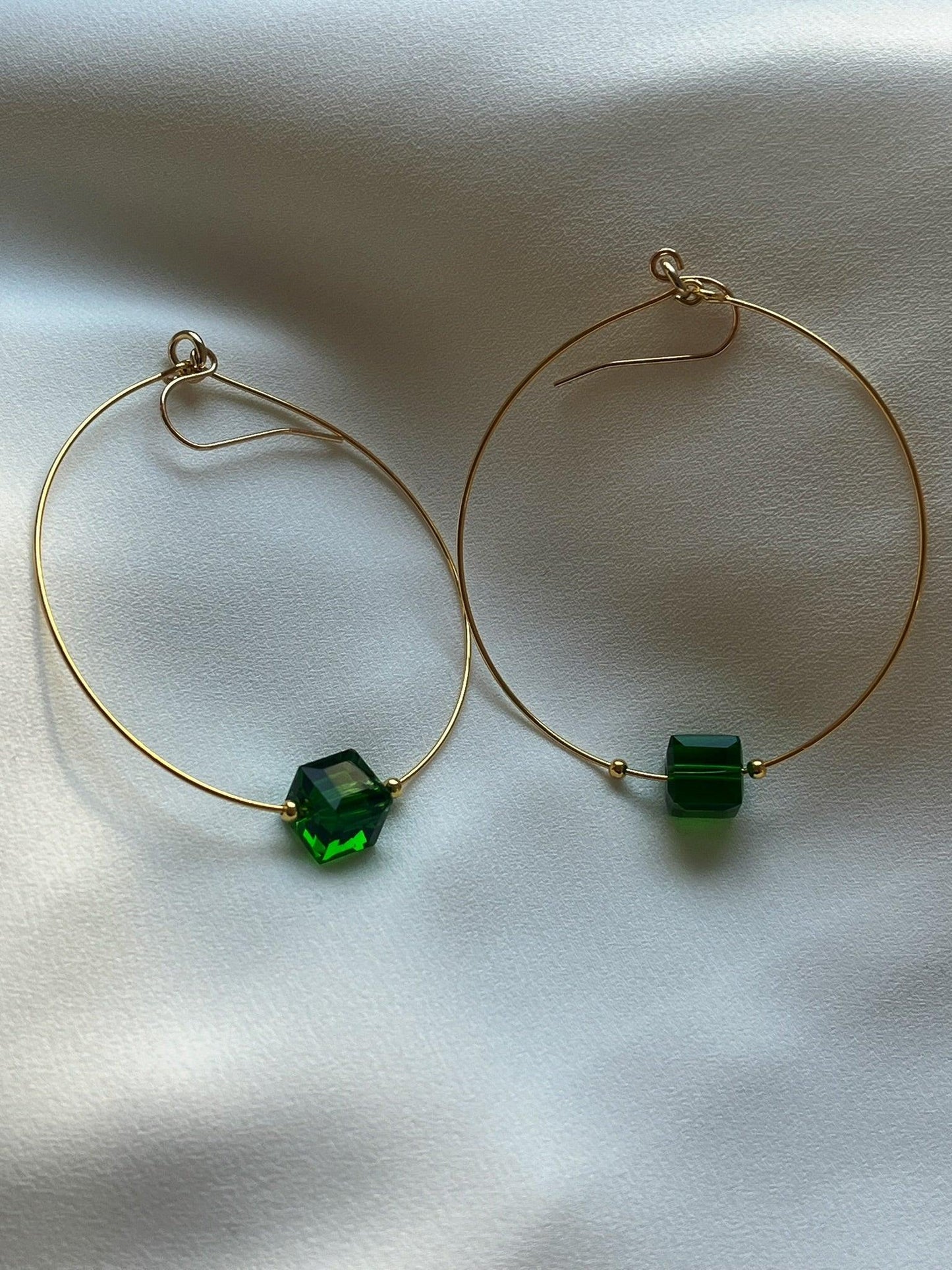 Glass Cube Gold Hoops - Kybalion Jewellery