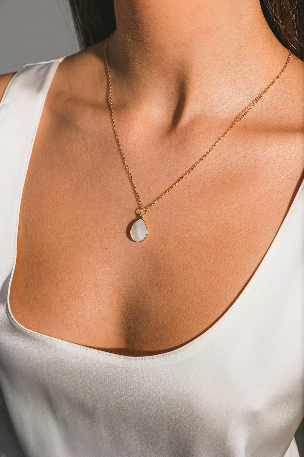 Moonstone Bezel Pendant Necklace
