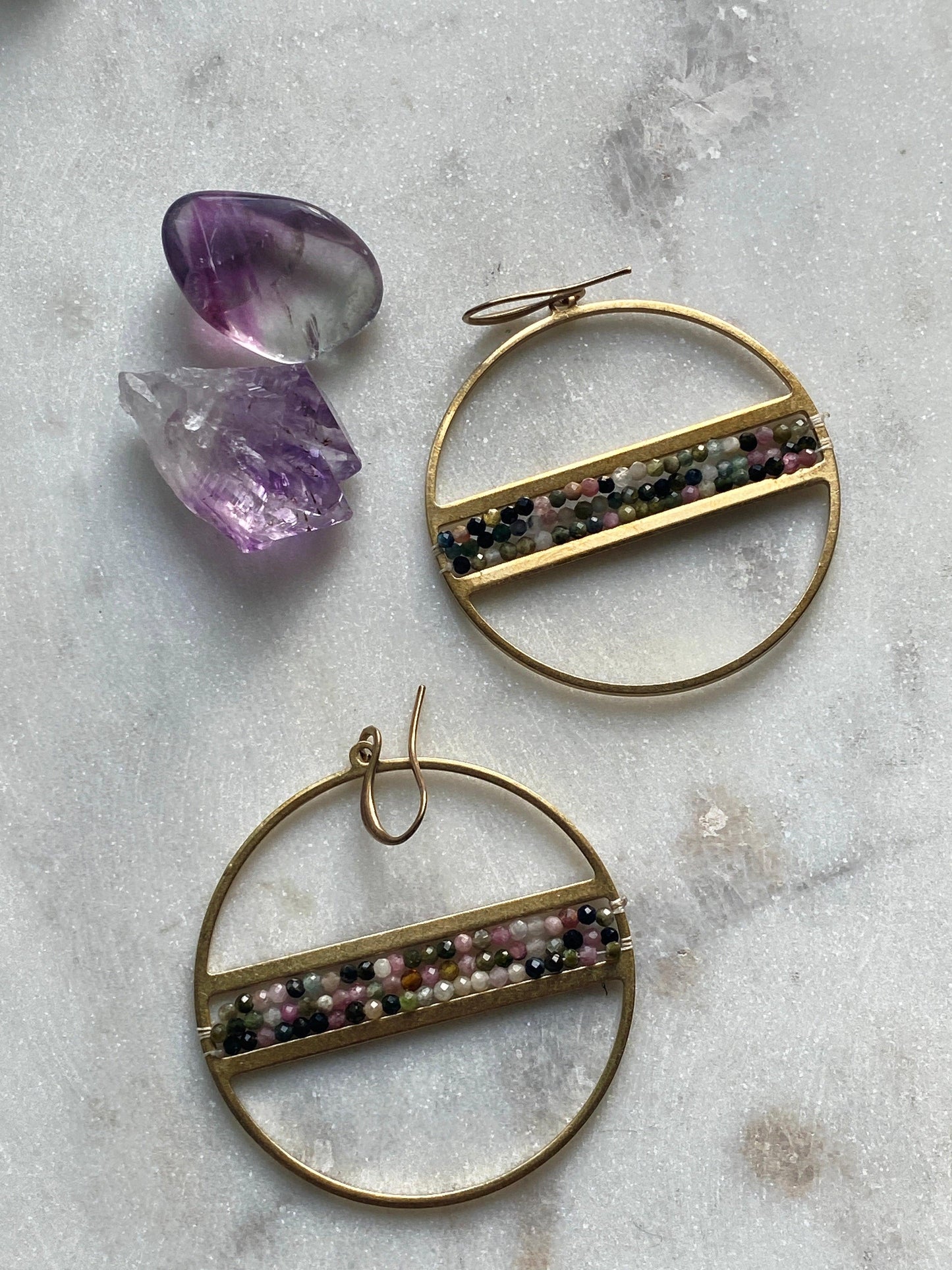Malachite and Jade Hoops - Handwoven - Kybalion Jewellery