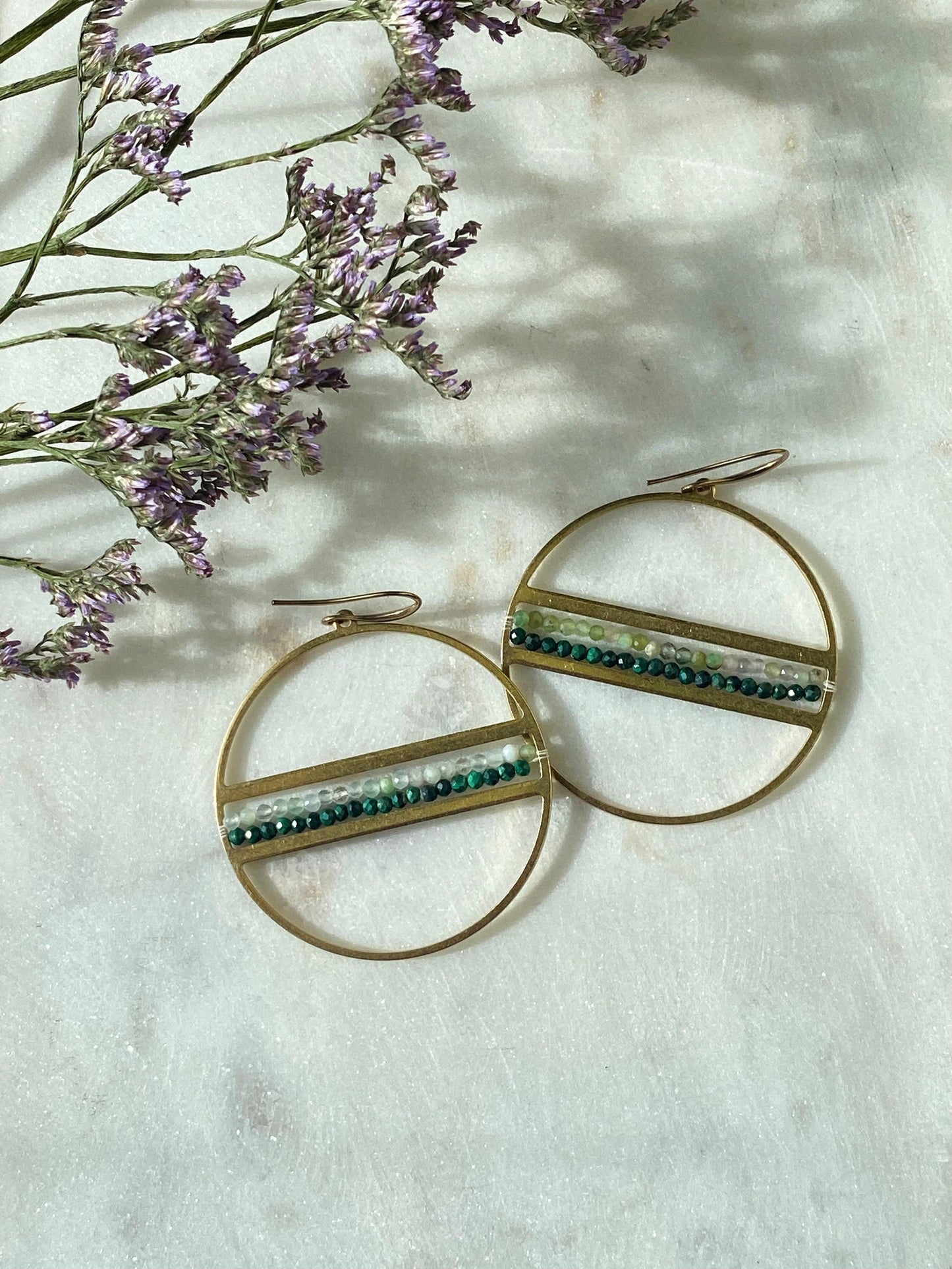 Malachite and Jade Hoops - Handwoven - Kybalion Jewellery