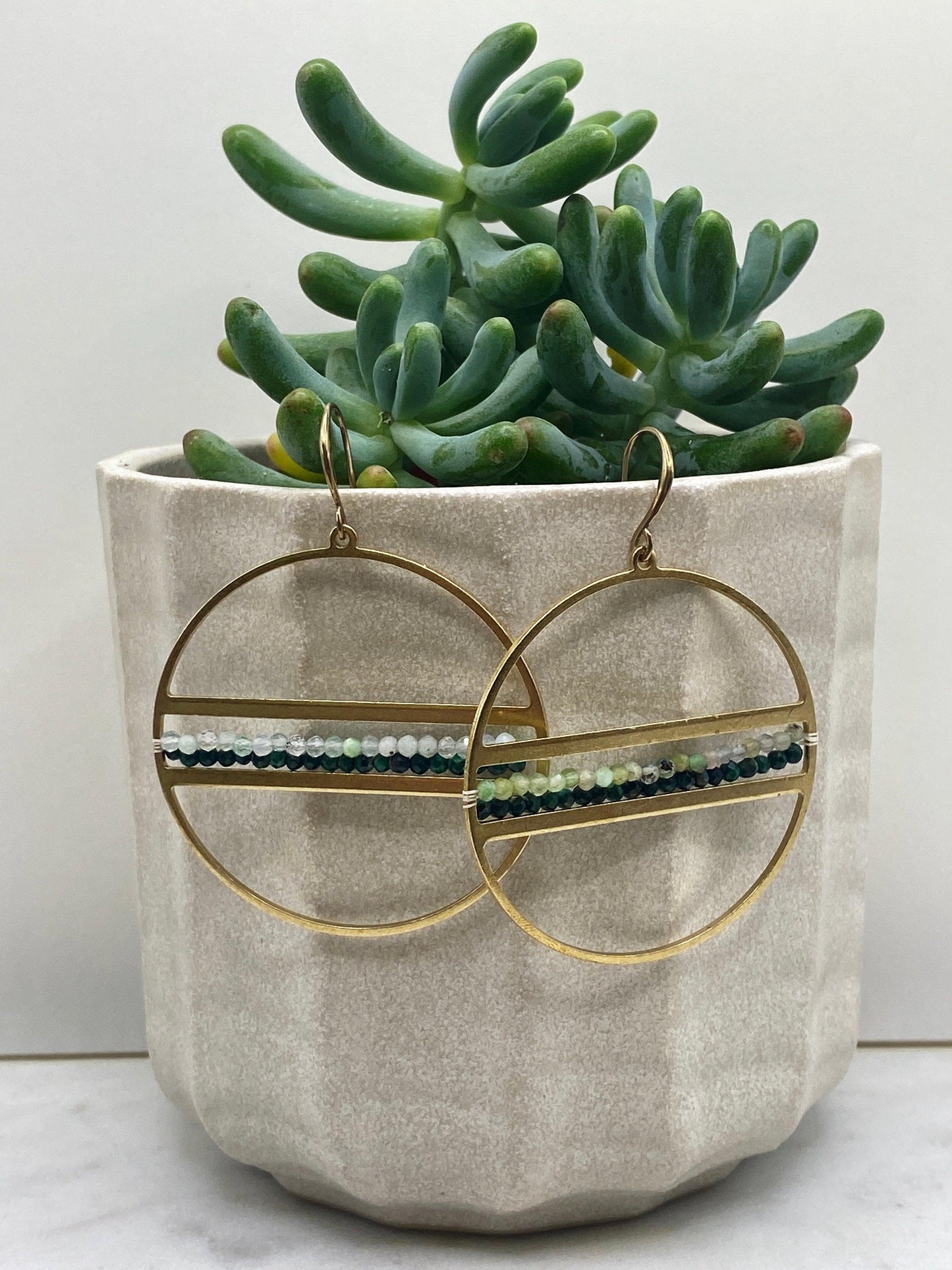 Malachite and Jade Hoops - Handwoven - Kybalion Jewellery