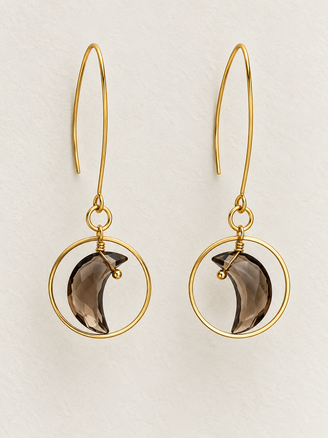 Smokey Quartz Moon Earrings
