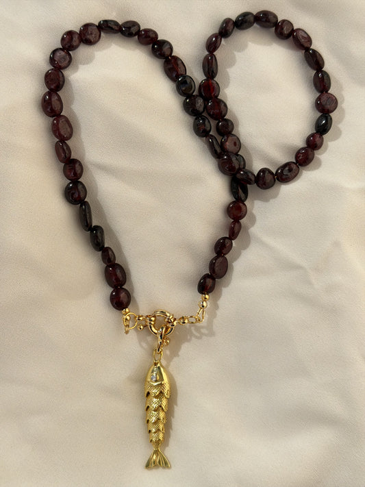 Red Garnet Fish Necklace