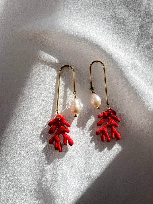 Coral Pearl Earrings