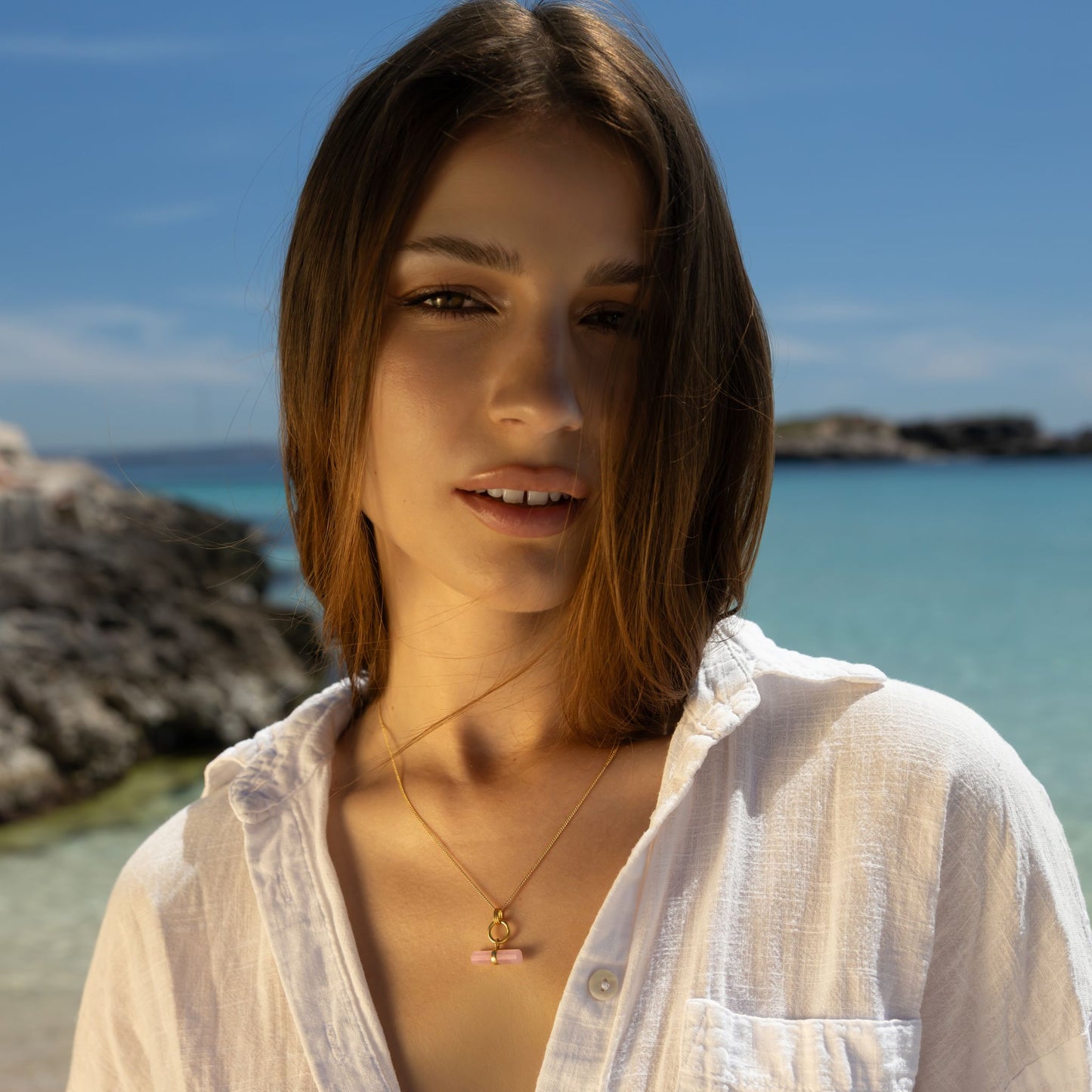 Gemstone T Bar Necklace