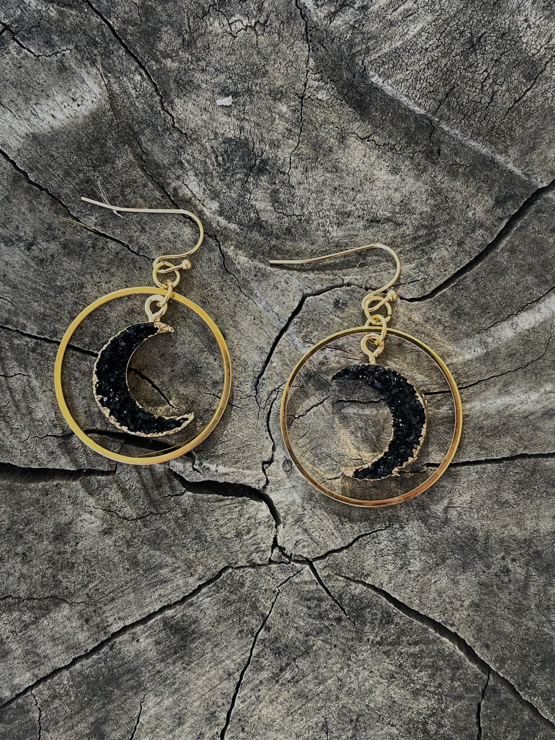 Black Druzy Moons - Kybalion Jewellery