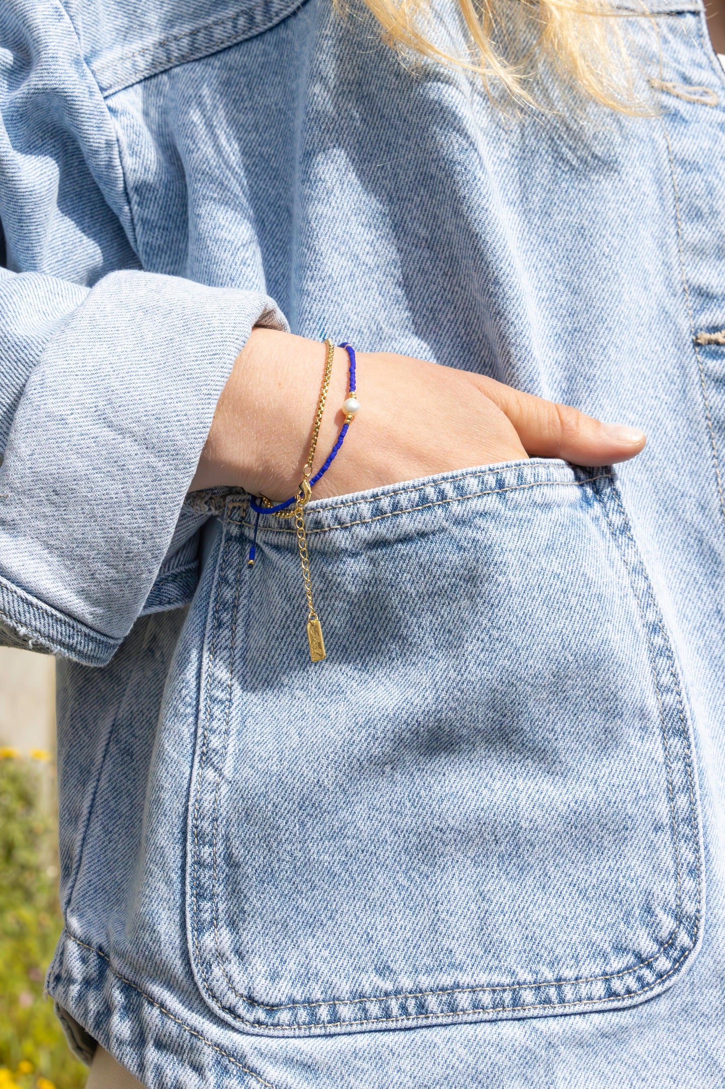 Blue beaded bracelet with pearl - Kybalion Jewellery