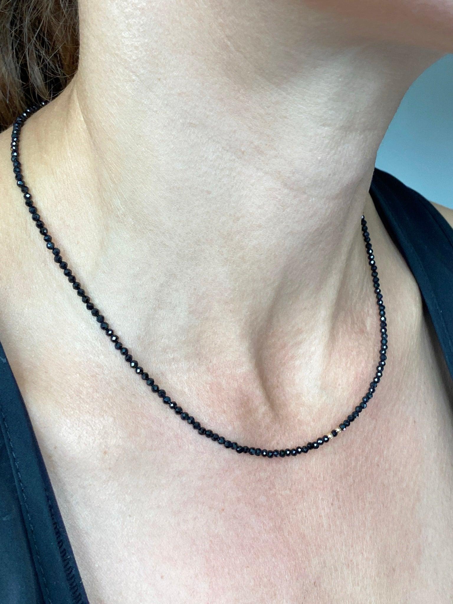 Dainty Black Tourmaline Beaded Necklace - Kybalion Jewellery