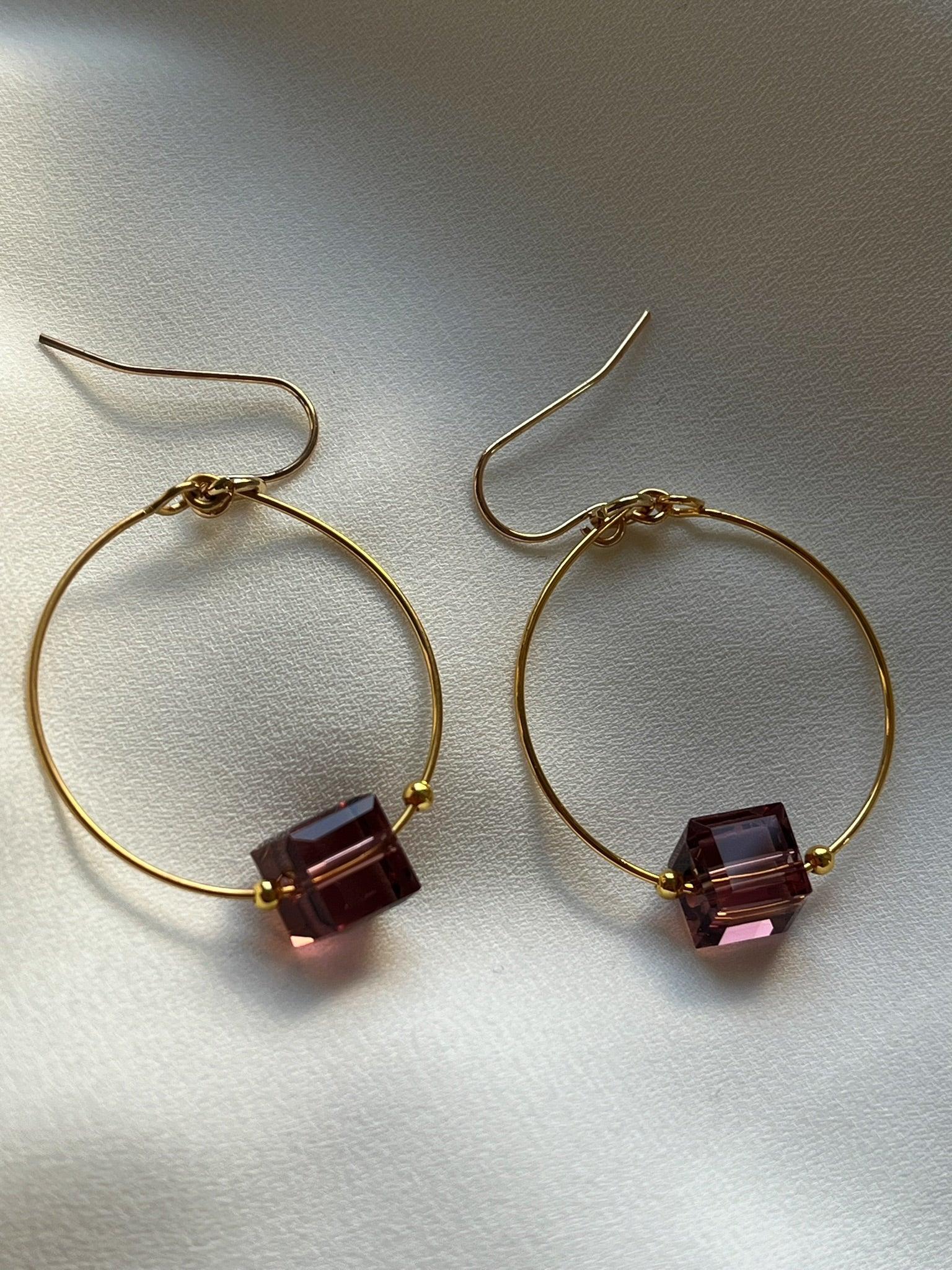 Glass Cube Gold Hoops - Kybalion Jewellery