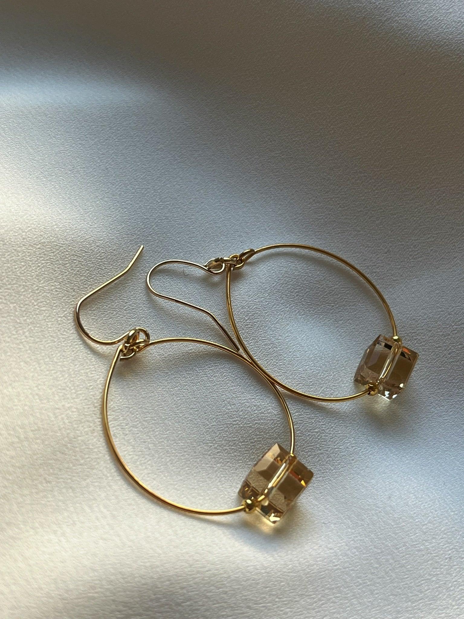 Glass Cube Gold Hoops - Kybalion Jewellery