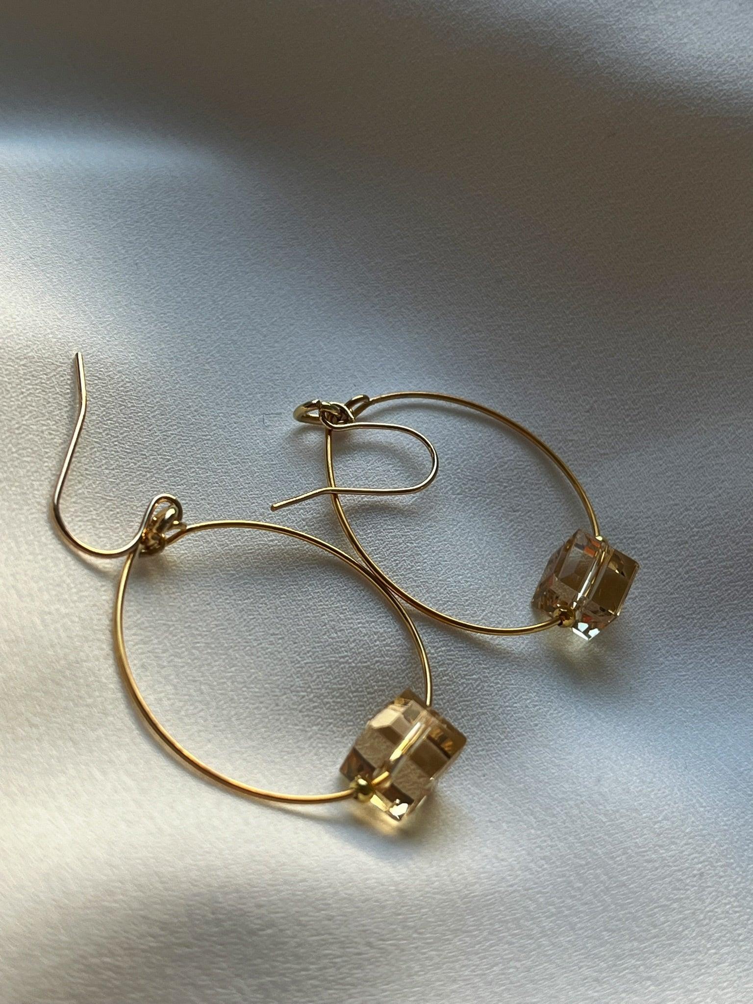 Glass Cube Gold Hoops - Kybalion Jewellery