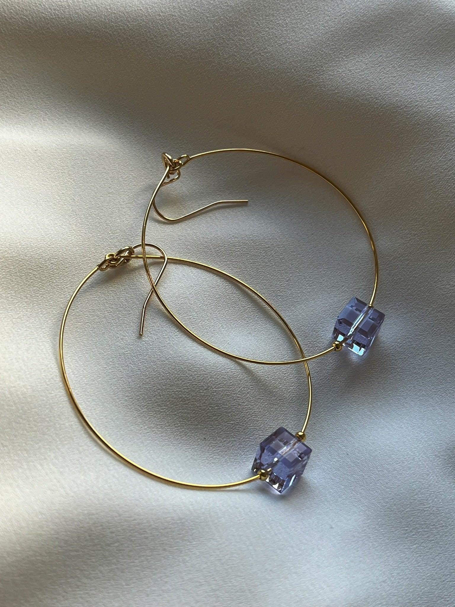 Glass Cube Gold Hoops - Kybalion Jewellery