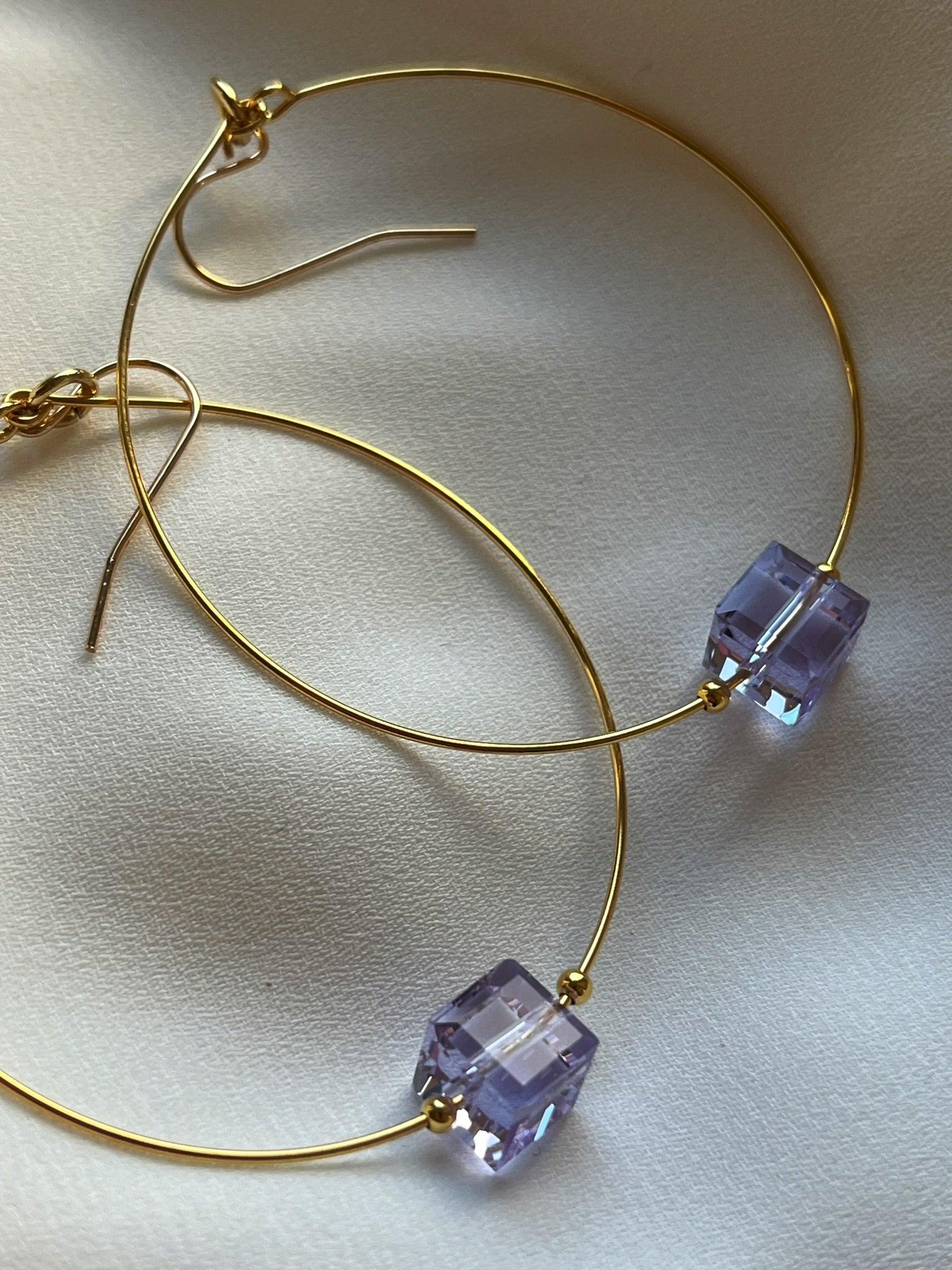 Glass Cube Gold Hoops - Kybalion Jewellery
