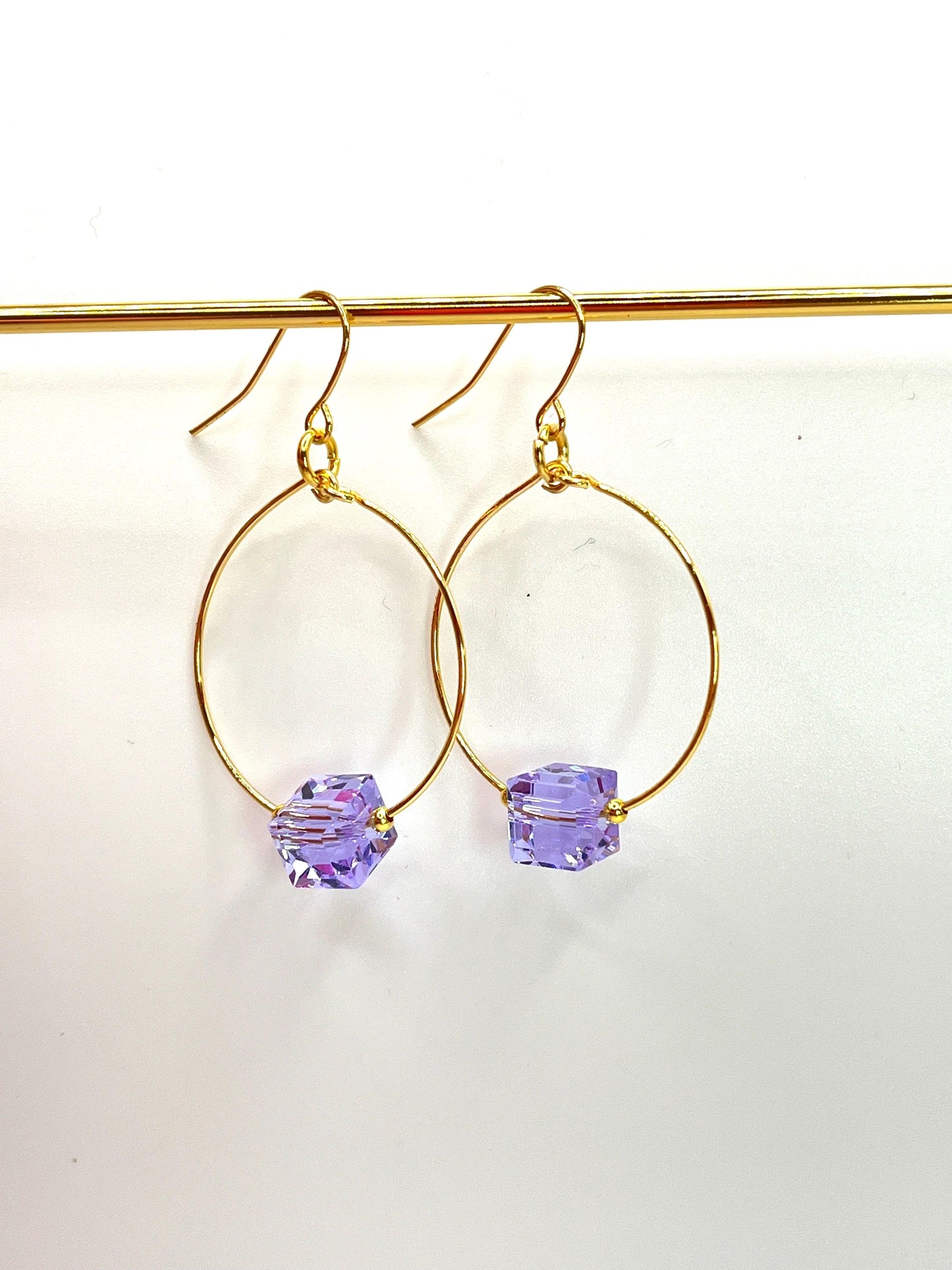 Glass Cube Gold Hoops - Kybalion Jewellery