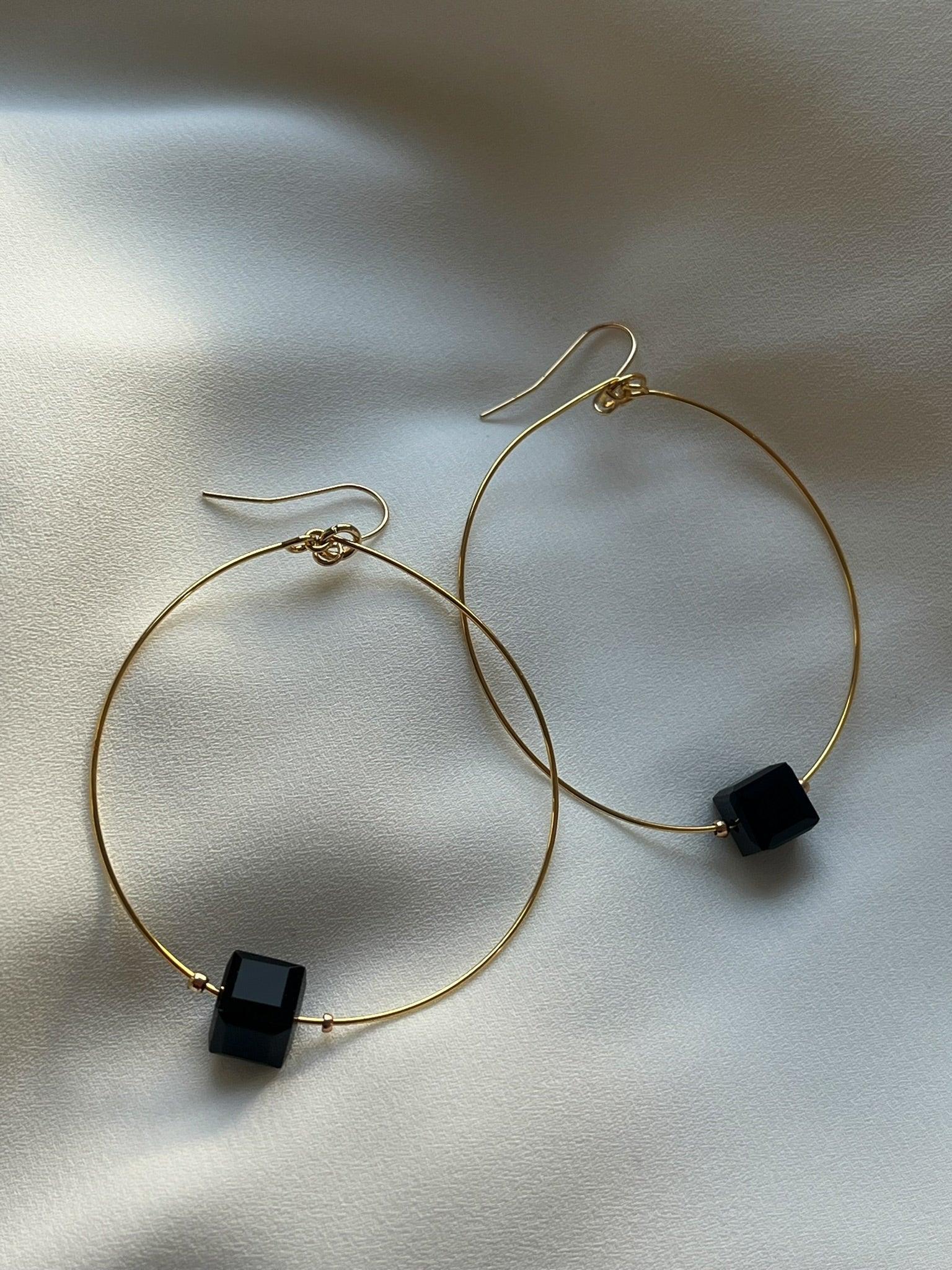 Glass Cube Gold Hoops - Kybalion Jewellery