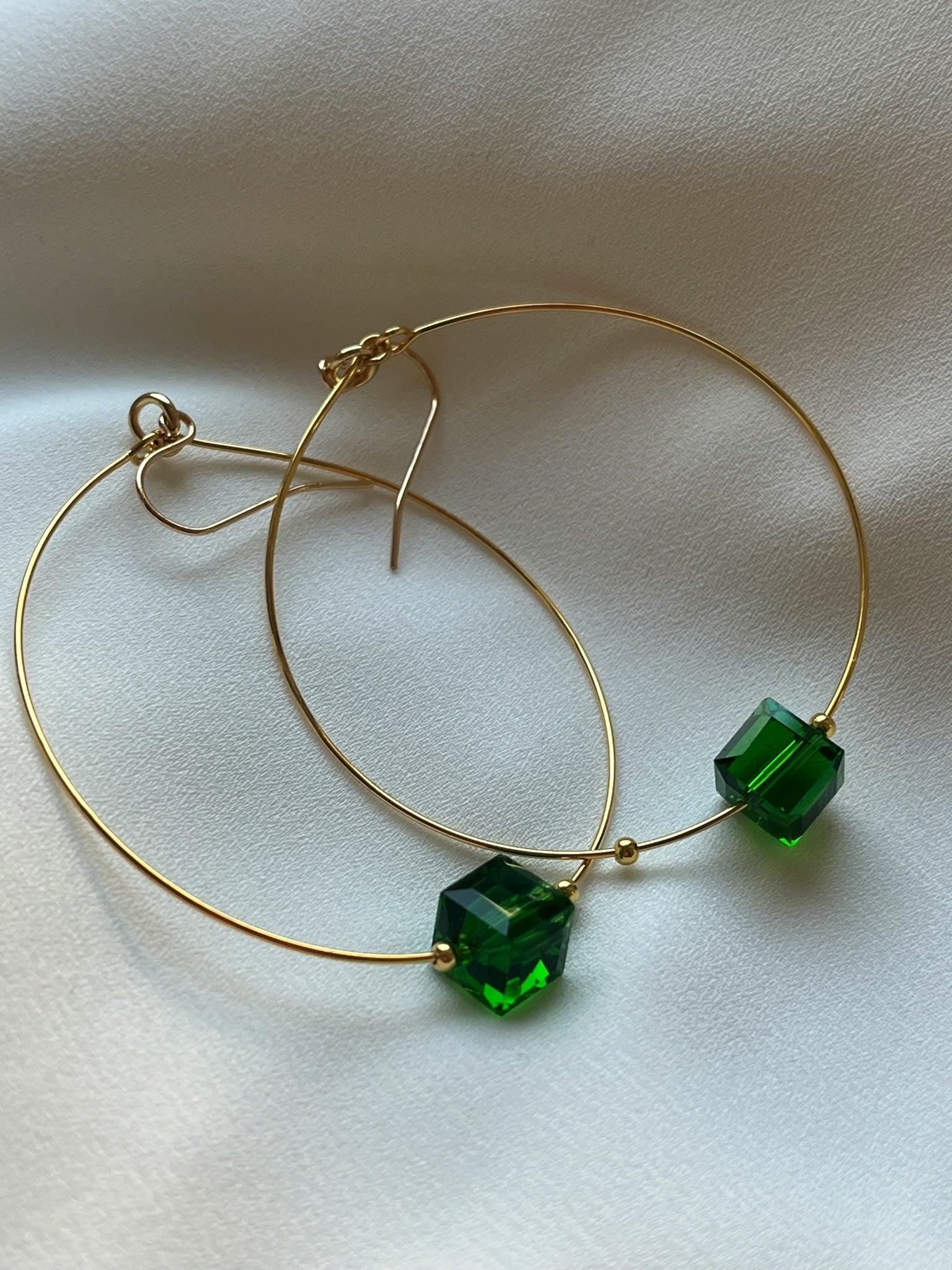 Glass Cube Gold Hoops - Kybalion Jewellery