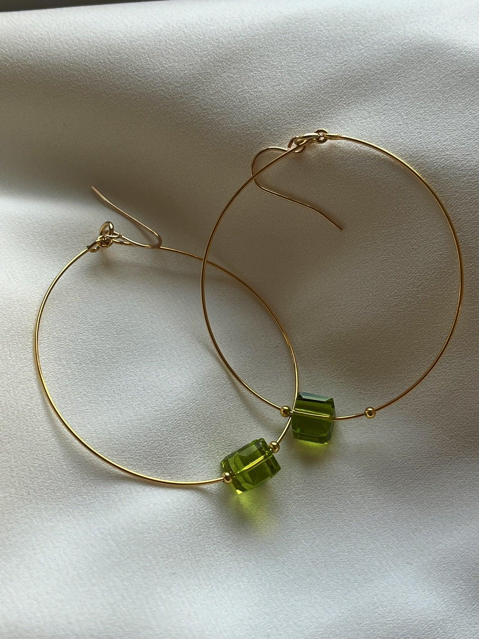 Glass Cube Gold Hoops - Kybalion Jewellery