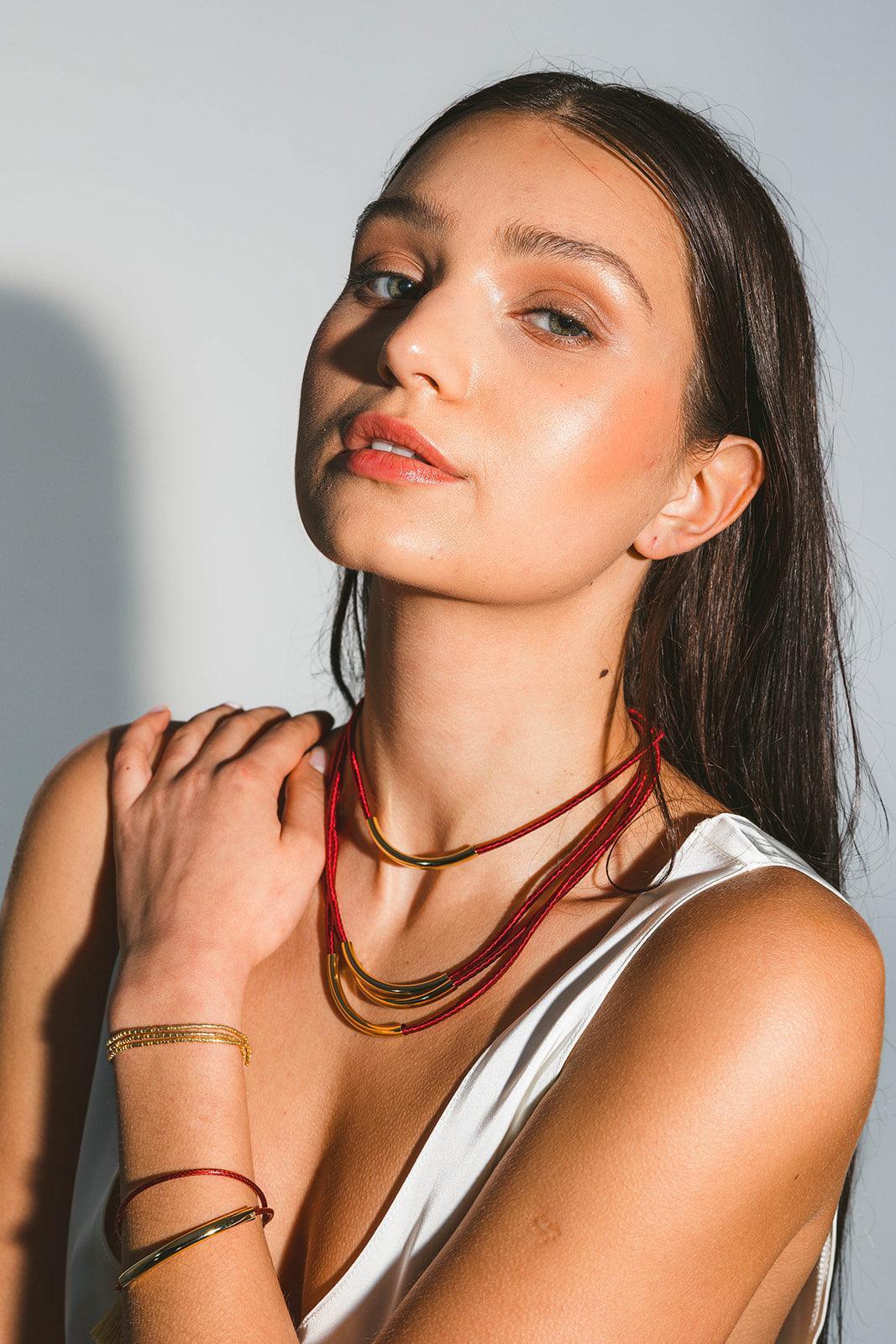 Red Silk Necklace - Multistrand - Kybalion Jewellery