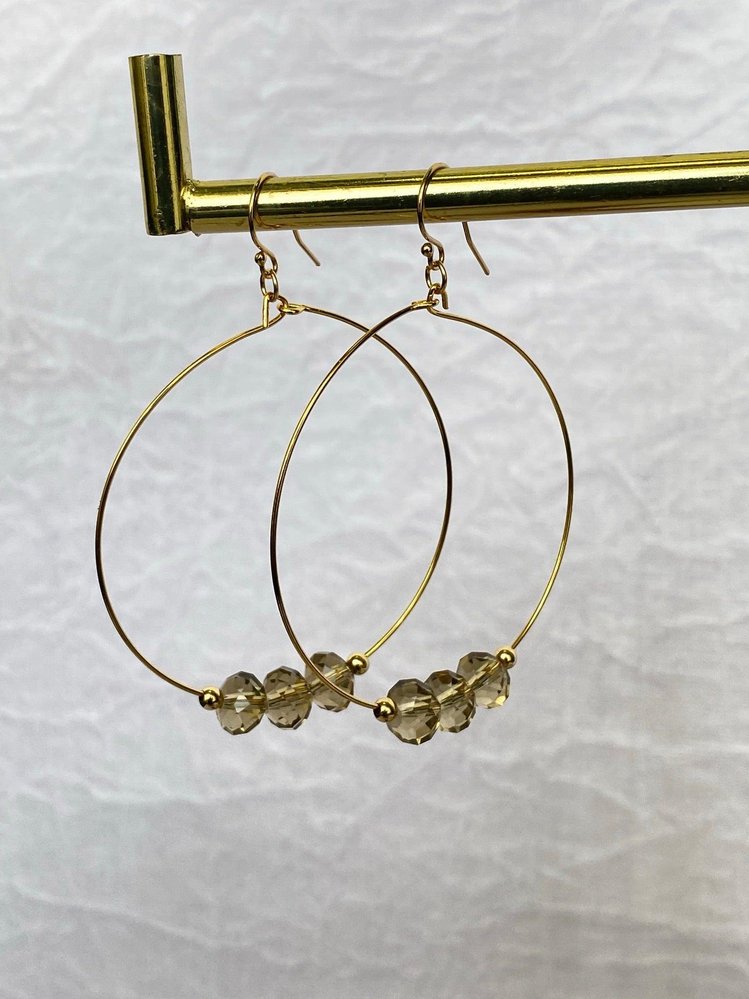 Gold Champagne Crystal Earring Hoops - Kybalion Jewellery