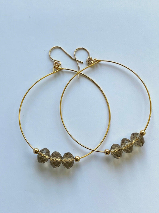 Gold Champagne Crystal Earring Hoops - Kybalion Jewellery
