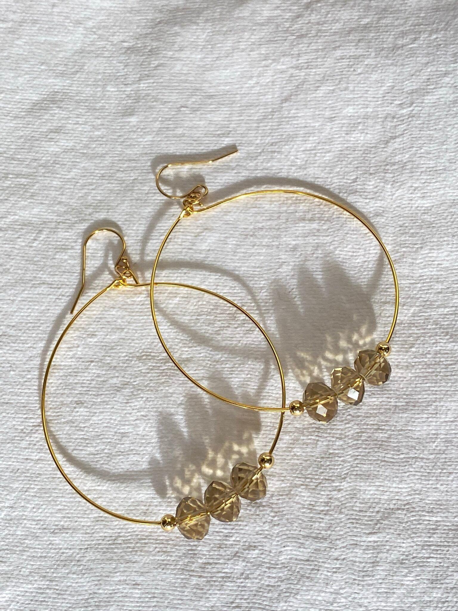 Gold Champagne Crystal Earring Hoops - Kybalion Jewellery