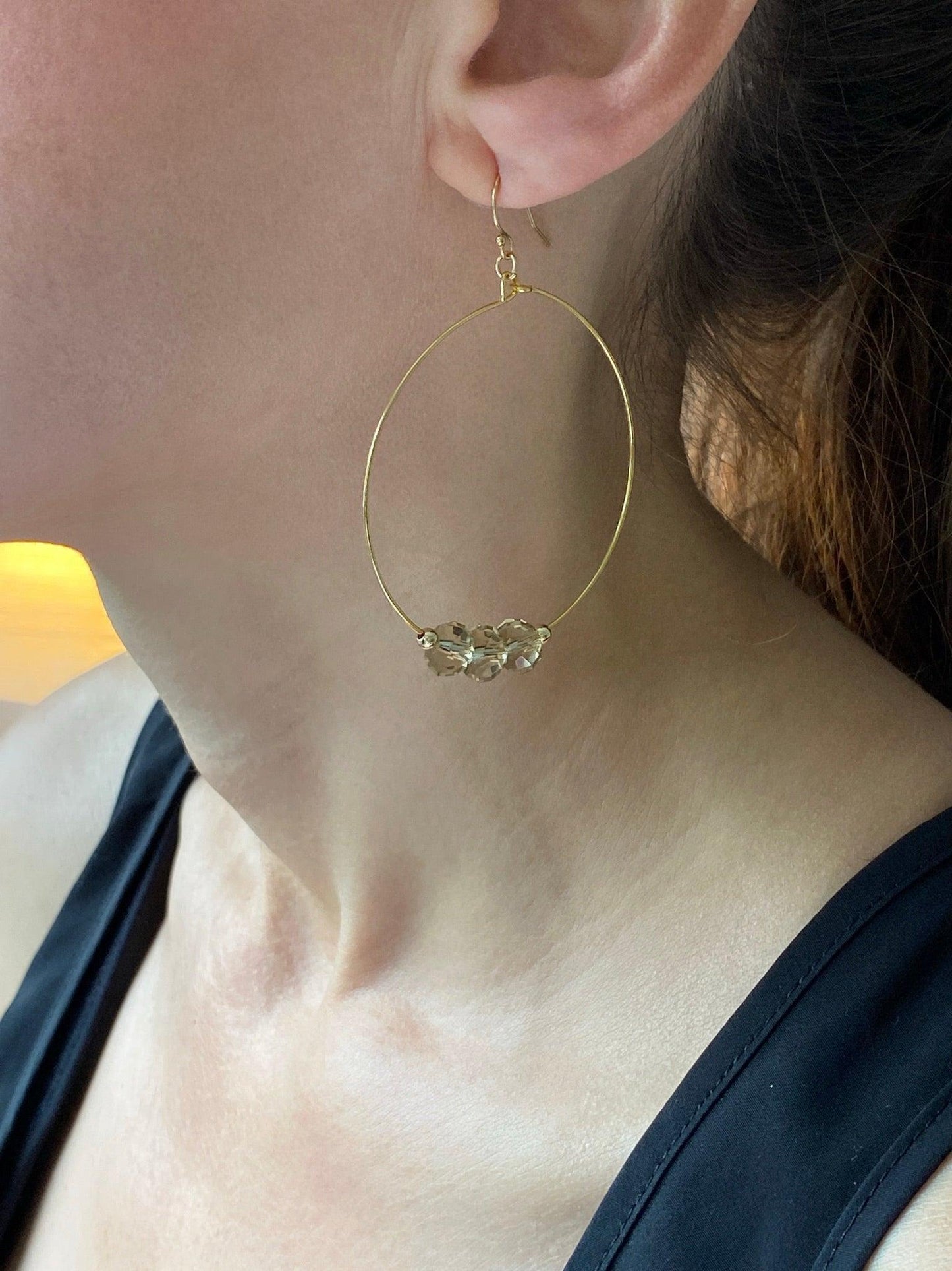 Gold Champagne Crystal Earring Hoops - Kybalion Jewellery