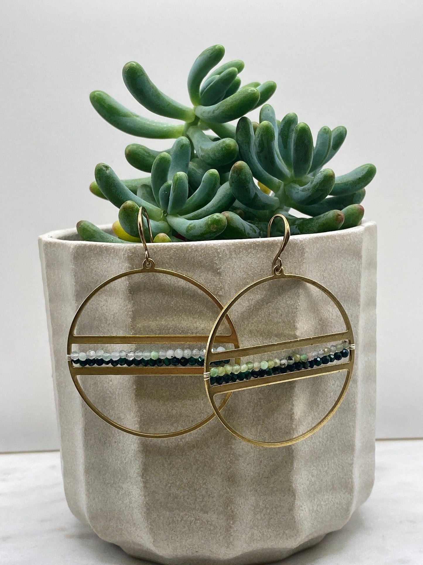 Malachite and Jade Hoops - Handwoven - Kybalion Jewellery