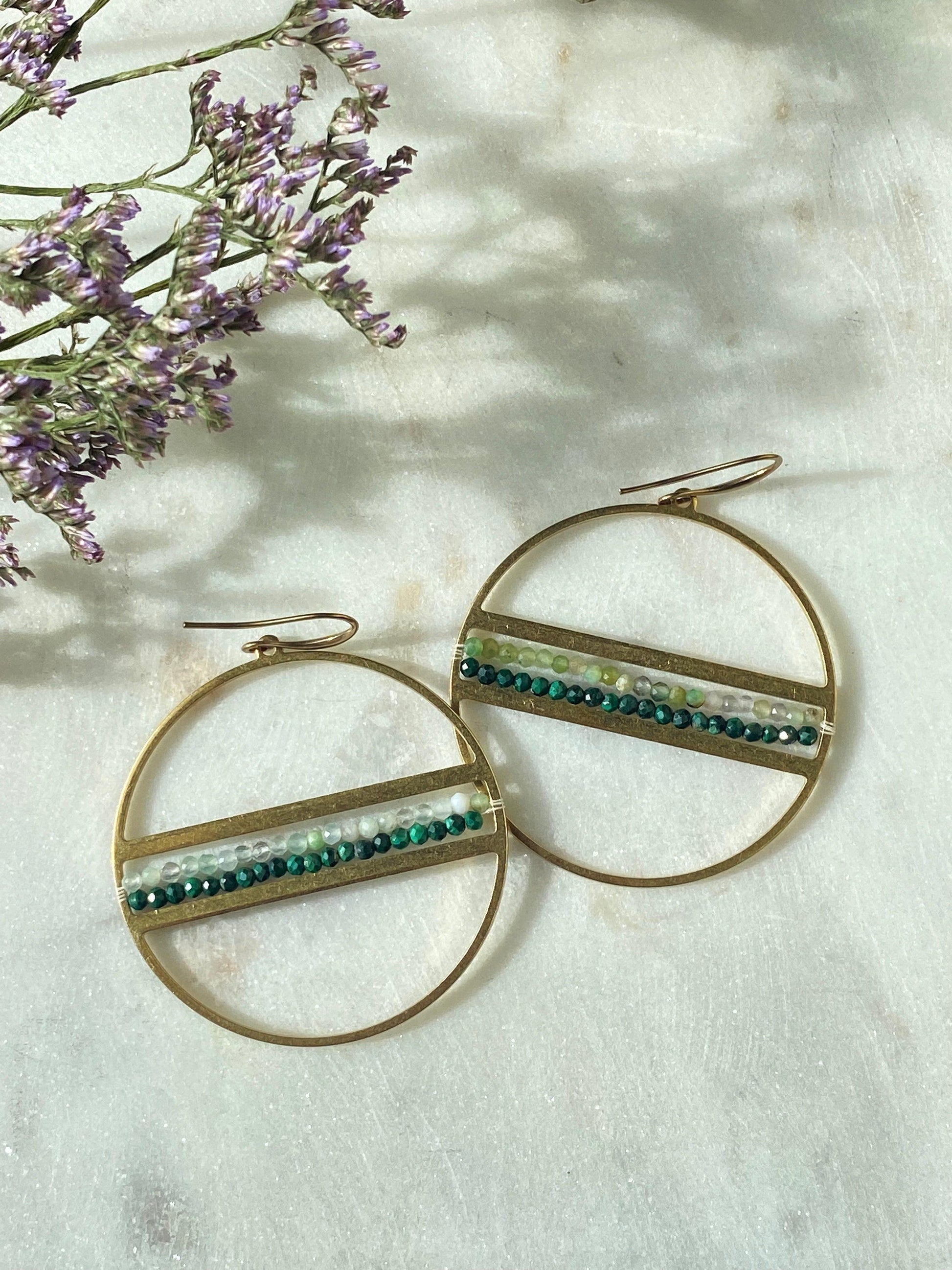 Malachite and Jade Hoops - Handwoven - Kybalion Jewellery