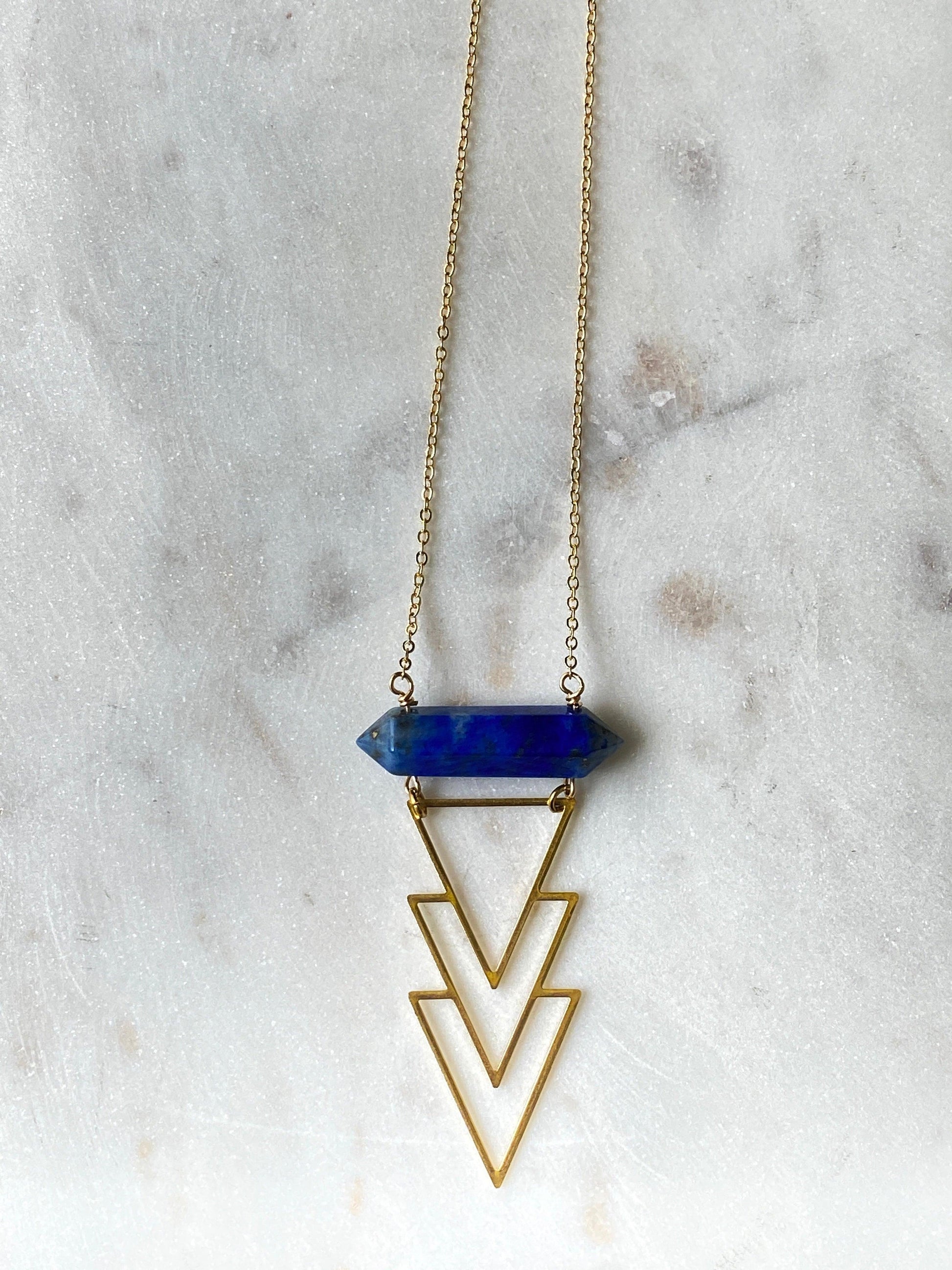 Pharaoh Necklace - Blue Lapis with Sacred Geometry Symbol - Kybalion Jewellery